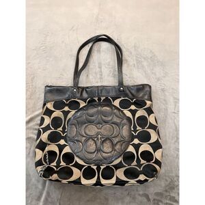 COACH Laura Signature Tote Black Leather Circle Womens Tote or Handbag F18335‎